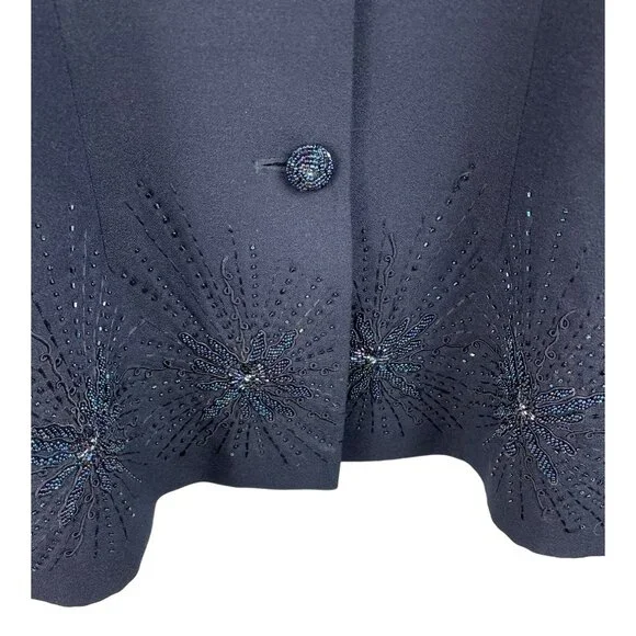 John Meyer Norwich Womens Size 12 Blue Vintage Lined Beaded Shoulder Pads Blazer - Picture 6 of 11